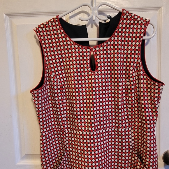 Lands' End midi fitted dress size 16 red and white polka dot - Picture 2 of 14